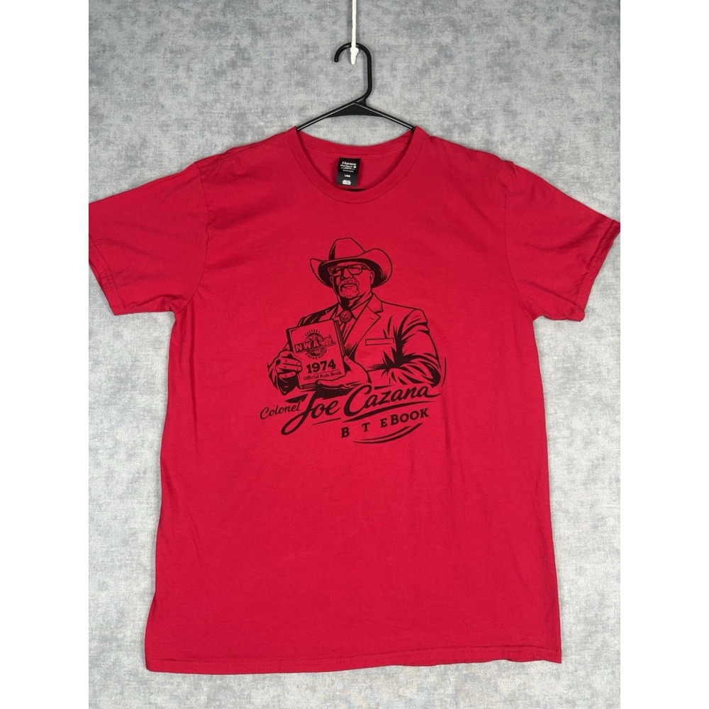 Colonel Joe Cazana NWA Wrestling T Shirt Mens Large 1974 Rule Book Red Graphic